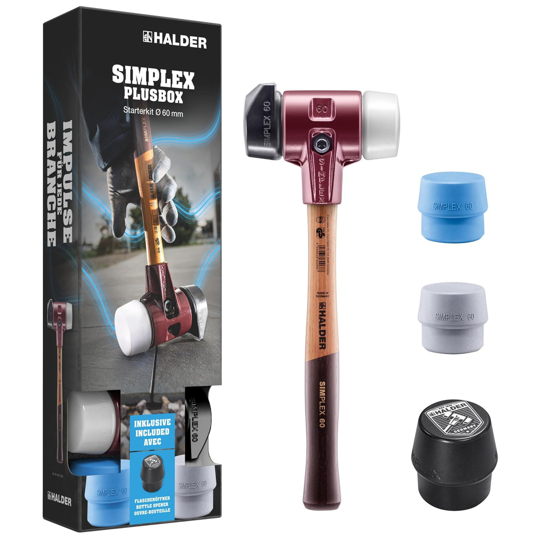 HALDER-Plusbox Starterkit, SIMPLEX-Schonhammer D60, Gummikomposition mit Standfuss/Superplastik sowi