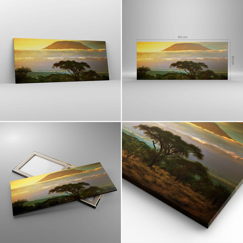 Wandbilder Dekoration Wohnzimmer Safari Tierwelt Berg Kenia Panorama Bilder auf Leinwand 120x50cm Le