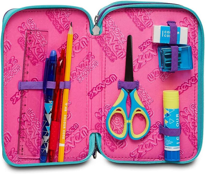Seven Federmäppchen, Mäppchen, Mehrfarbig, Federtasche für Schreibwaren, Etui komplett mit Bleistift