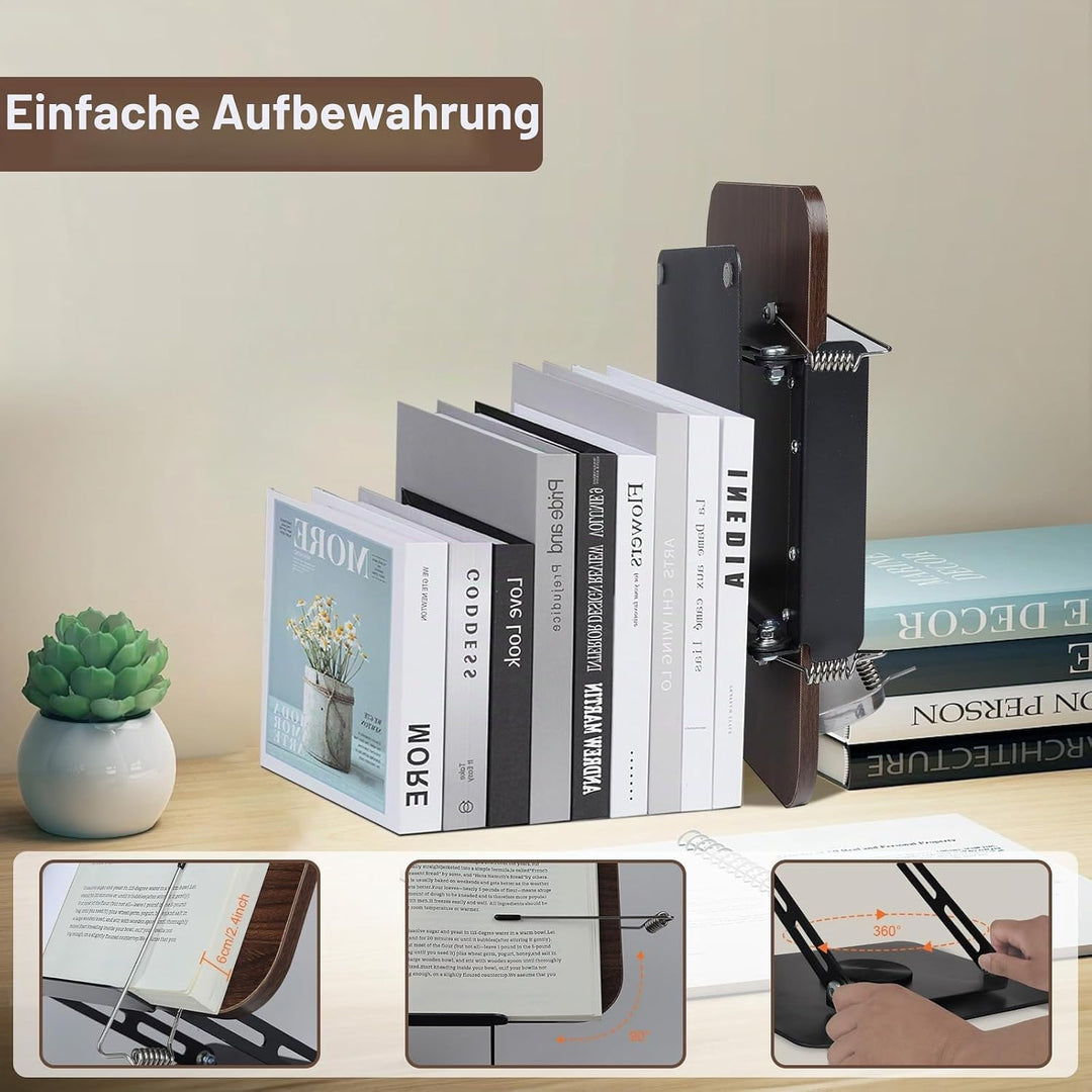 Foyucool Buchständer zum Lesen, Holz Faltbarer Kochbuchständer, Höhenverstellbarer, 360° drehbarer B