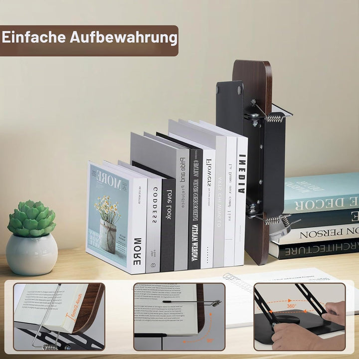 Foyucool Buchständer zum Lesen, Holz Faltbarer Kochbuchständer, Höhenverstellbarer, 360° drehbarer B