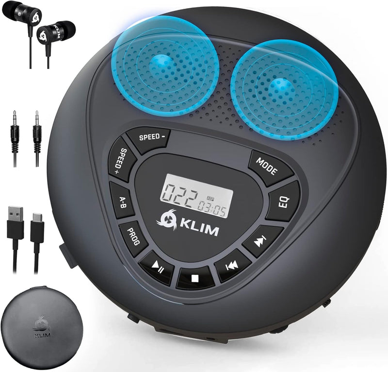 KLIM Speaker + CD Player mit Lautsprecher + NEU 2024 + Wiederaufladbarer Akku + Tragbarer CD-Spieler