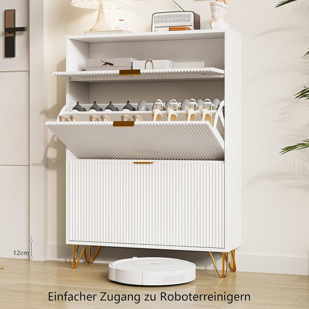 Schuhschrank mit 3 Klappen, Schuhregal, Shoe Cabinet weiss, schuhkipper schmal mit 6 Fächern, schuhs