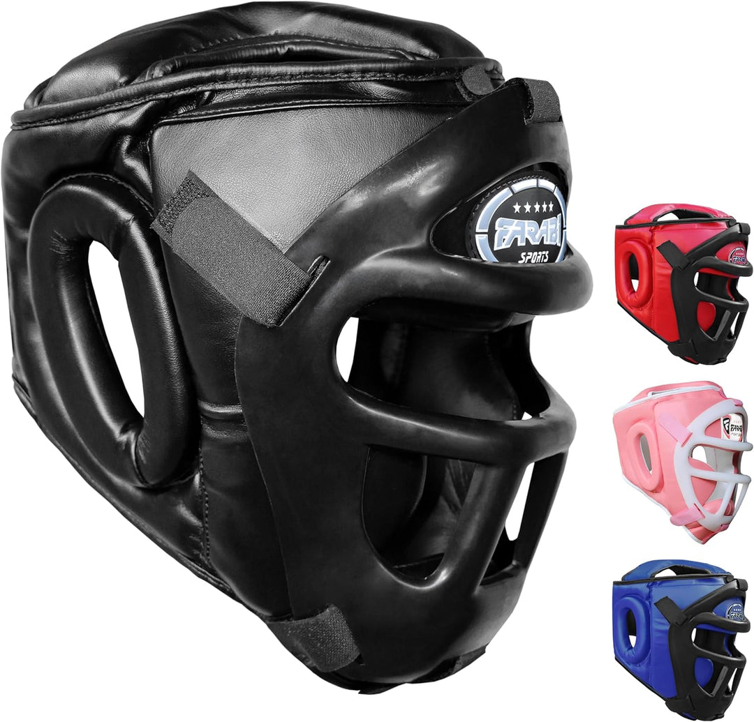 Farabi Sports Kopfschutz Frontbügel Grillschutz Krav MAGA Kickboxen Kopfschutz Schwarz S, Schwarz S
