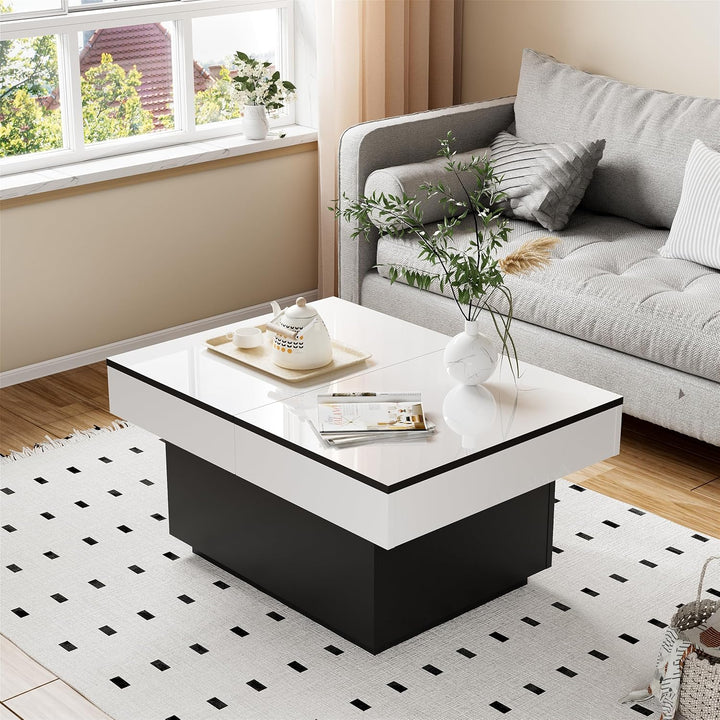 JoliJour Couchtisch Weiss Hochglanz mit LED,Ausziehbarer Couchtisch,Hochglanz-Finish,Wohnzimmertisch
