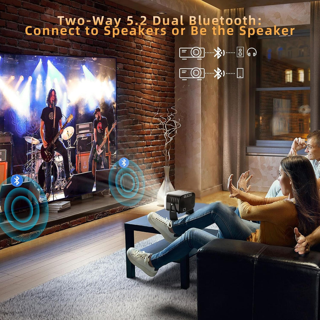 Beamer【Elektrischer Fokus/Trapezkorrektur】±360° Rotating Mini Beamer 1080P Full HD 12000L WiFi6 Blue