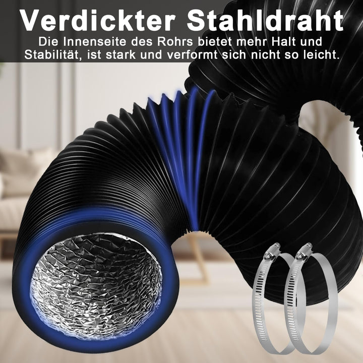 Alu Flexrohr Abluftschlauch 2M PVC Klimagerät Klimaanlage Wäschetrockner Abzugshaube Schwarz