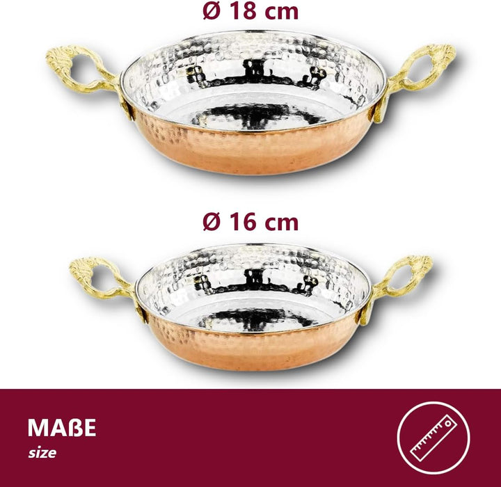 CasaXXl 3er Set Kupferpfanne türkisch aus massivem Kupfer - traditionelle Eierpfanne im Pfannen Set