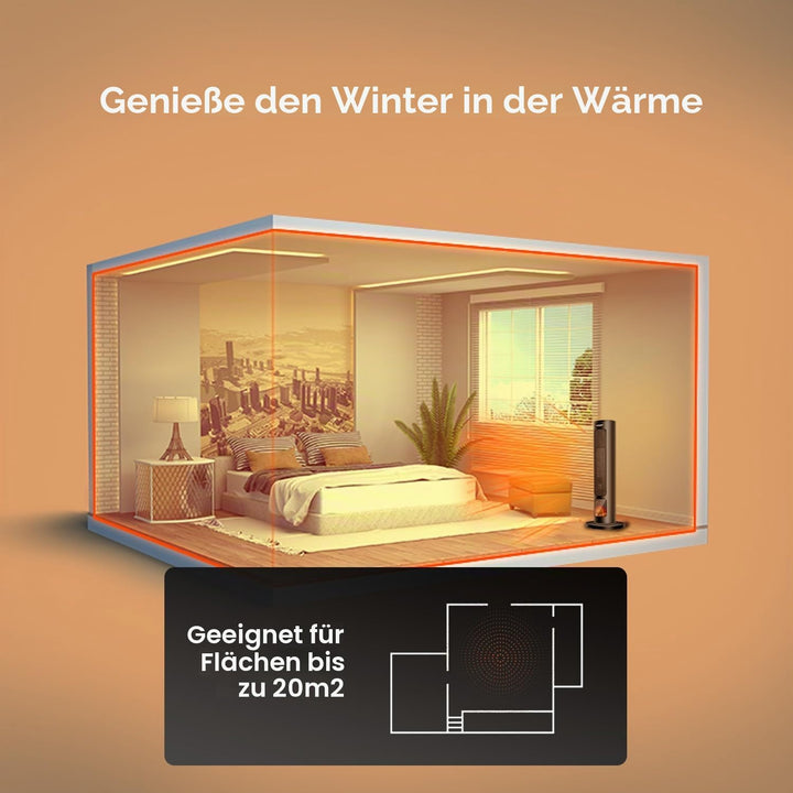 Wintem Elektrischer Heizlüfter Turm 800/2000 W mit Display Kamineffekt und Fernbedienung 60 cm – Ide