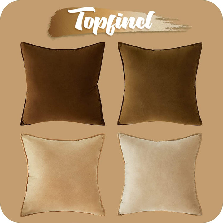 Topfinel Kissenbezug 45x45 Samt 4er Set Braun Farbverlauf Herbst Kissen Kissenbezüge Kissenhülle sof