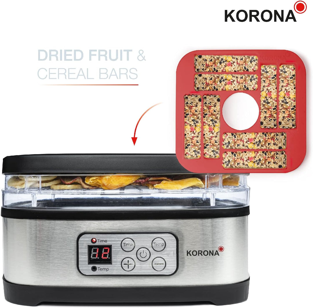Korona 57011 Dörrautomat mit Müsliriegelform | 5 Ebenen | Trocknet Früchte, Fleisch, Fisch, Kräuter