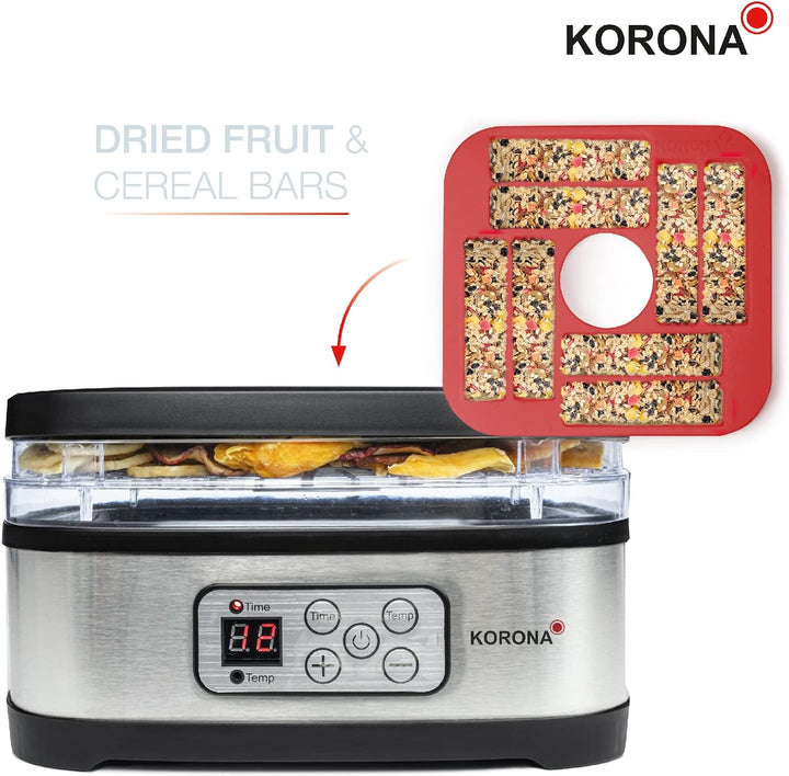 Korona 57011 Dörrautomat mit Müsliriegelform | 5 Ebenen | Trocknet Früchte, Fleisch, Fisch, Kräuter