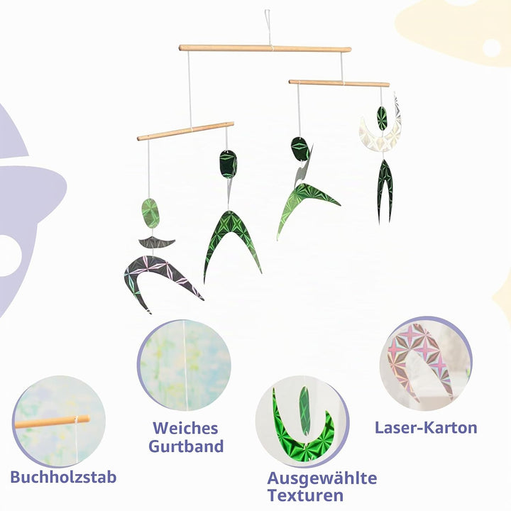 Purgano Grüne Tänzer Mobile, Montessori-Mobile, Babyspielzeug, Wickelspielzeug, Visuelle Verfolgung,