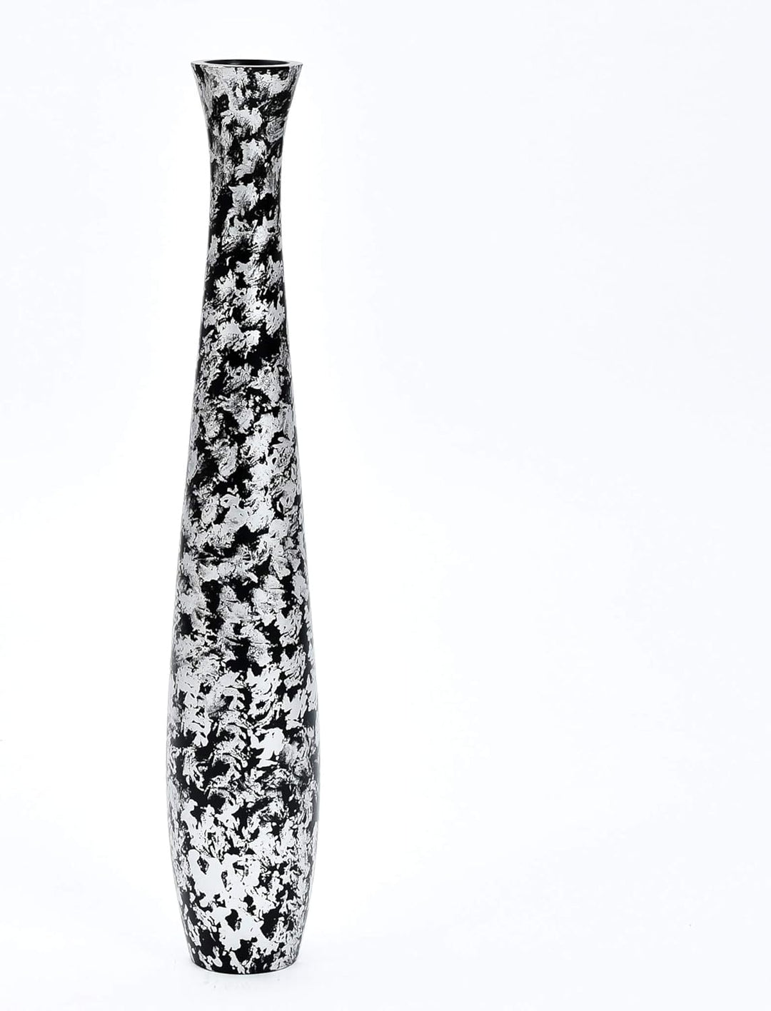 Leewadee Grosse Bodenvase für Dekozweige hohe Standvase Design Holzvase, Holz, 70 cm, Schwarz Silber