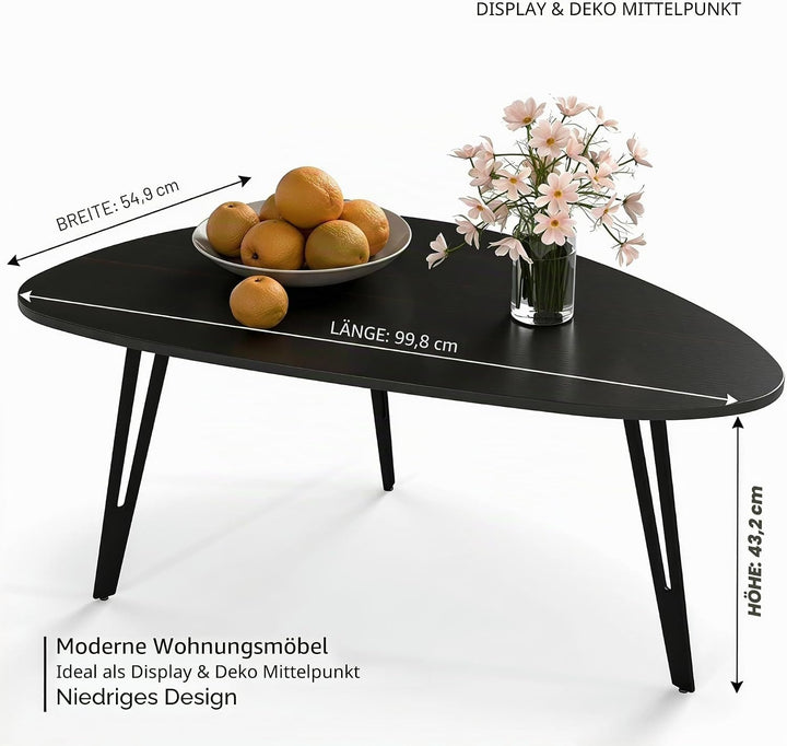 Manora Ovaler Couchtisch Schwarz Holz mit Stabilen Metallbeinen,Couchtisch Rund Schwarz, Moderner So