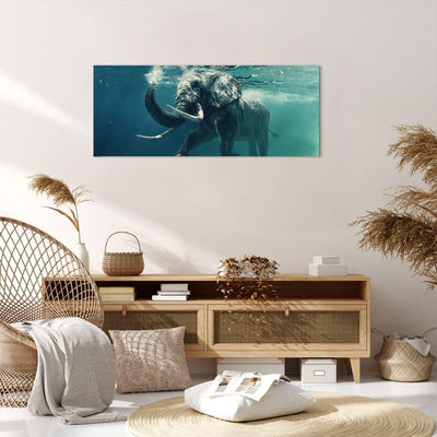 Panorama Bilder auf Leinwand 100x40cm Leinwandbild Elefant Tier Wasser Gross Wanddeko Bild Schlafzim