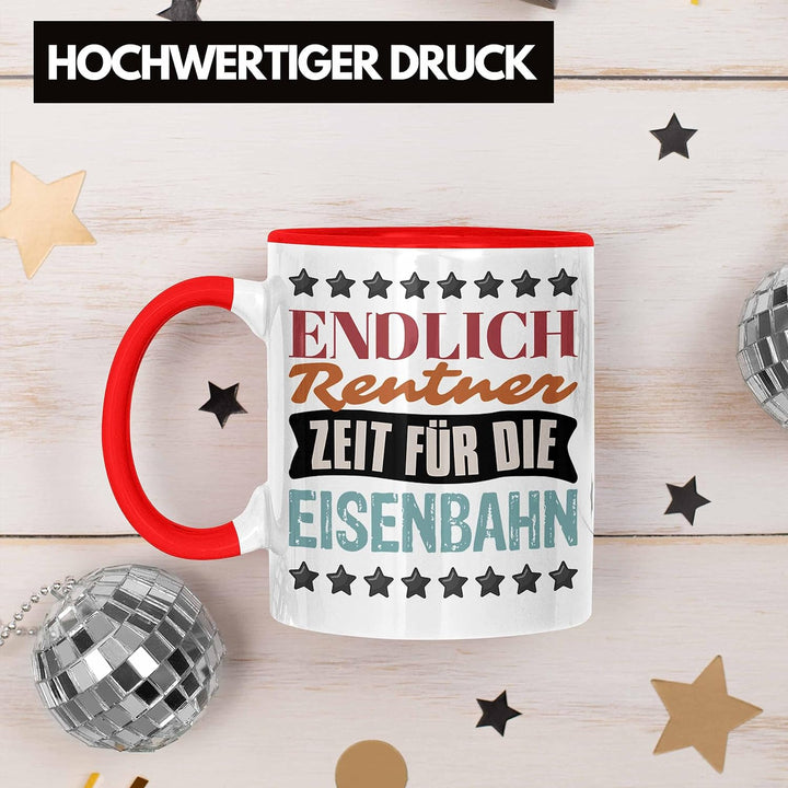 Trendation - Eisenbahner Tasse Geschenk für Modelleisenbahn-Fans Geschenkidee Endlich Rente Zeit für
