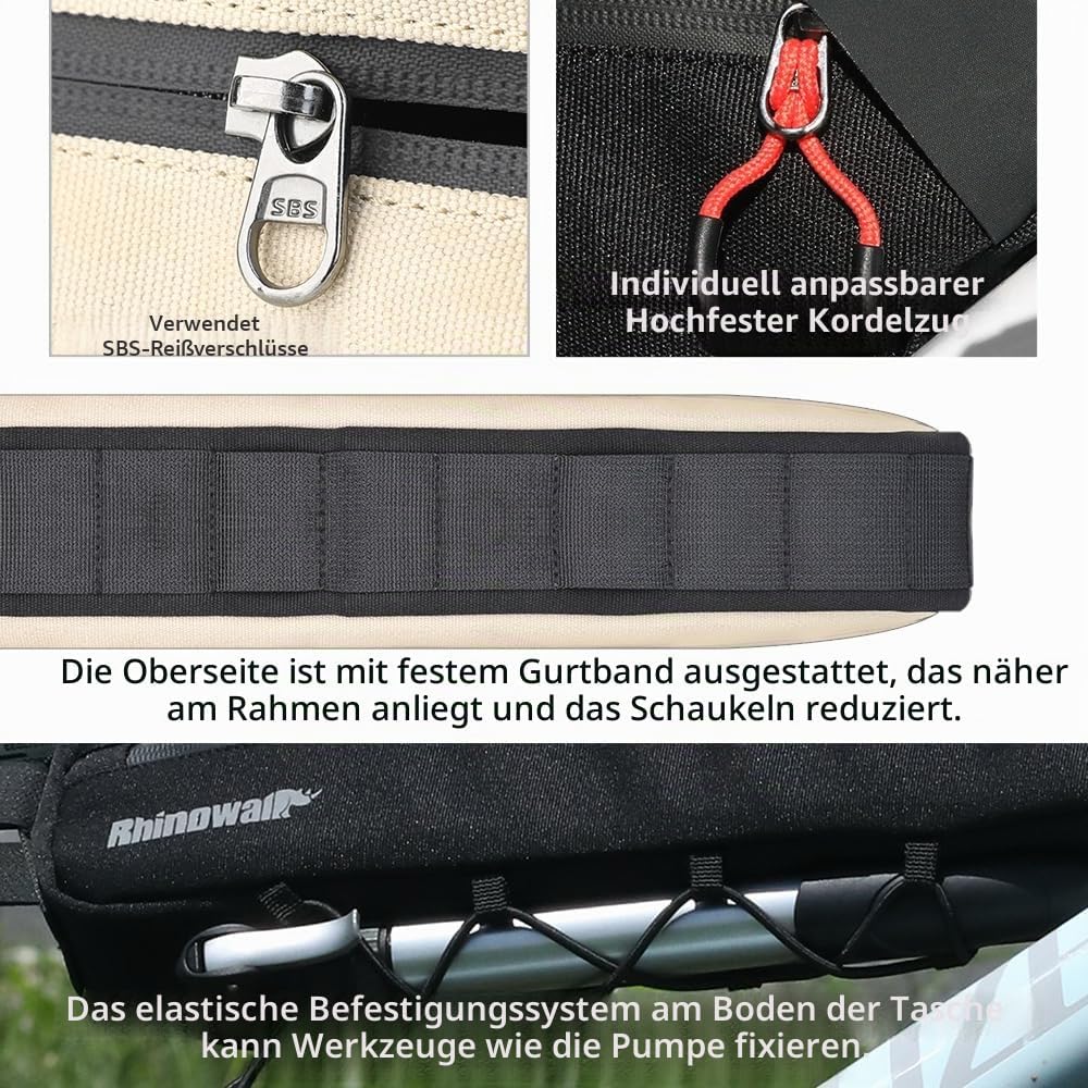 Rhinowalk Fahrrad Rahmentasche wasserdicht Oberrohr Tasche mit Seitenfächern Pumpenhalter Kabelführu