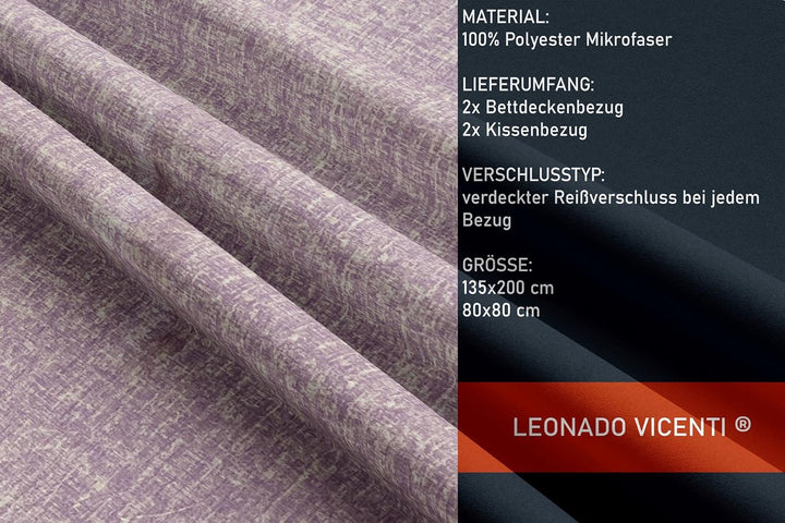Leonado Vicenti 4tlg. Bettwäsche Microfaser Set 135x200 Flieder Lila Meliertes Einfarbig Bettbezug K