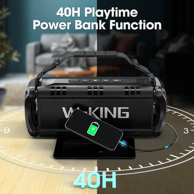 Bluetooth Lautsprecher, W-KING 50W Musikbox mit Enormer Bass/EQ/Powerbank/24H Akku/Wasserdicht IPX6