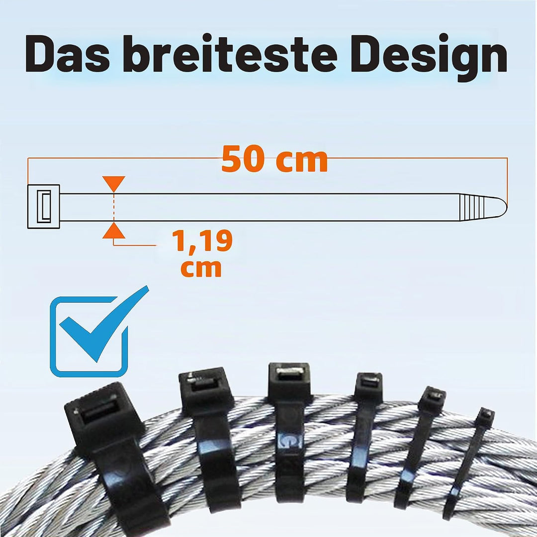 200 Stück Kabelbinder Schwarz 500mm Lang Kabelbinder UV Beständig 12mm Breit Kabelbinders Gross 50cm