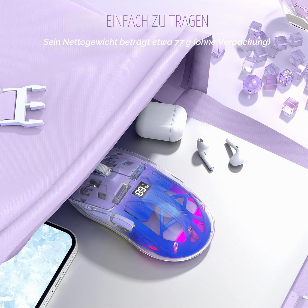 ZIYOU LANG x FREEWOLF Kabellose Gaming Maus, PixArt PAW3212 Dual Mode 2.4G/Bluetooth Transparente RG