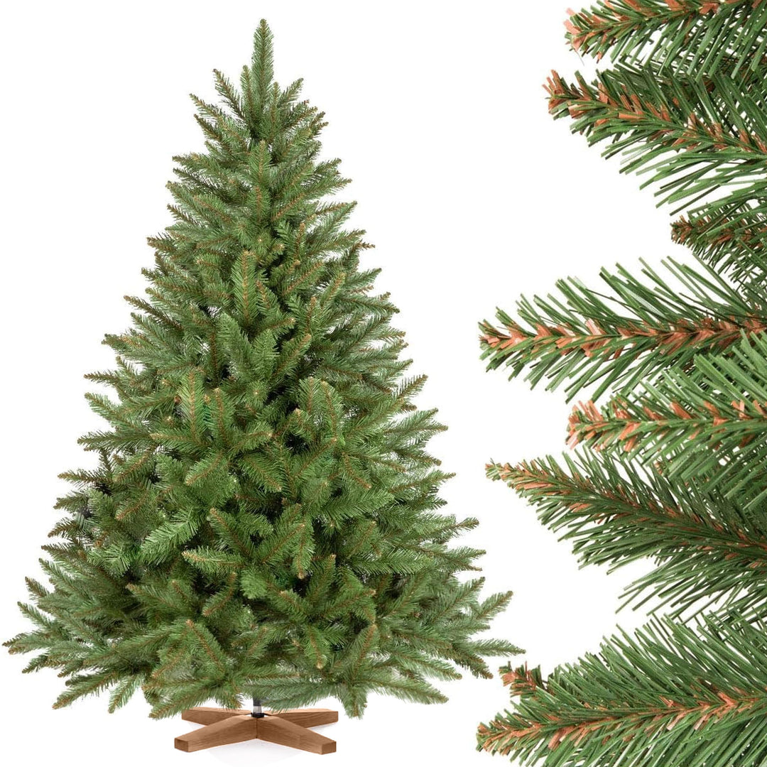 FairyTrees Weihnachtsbaum künstlich 150cm FICHTE Natur mit Christbaum Holzständer | Tannenbaum künst