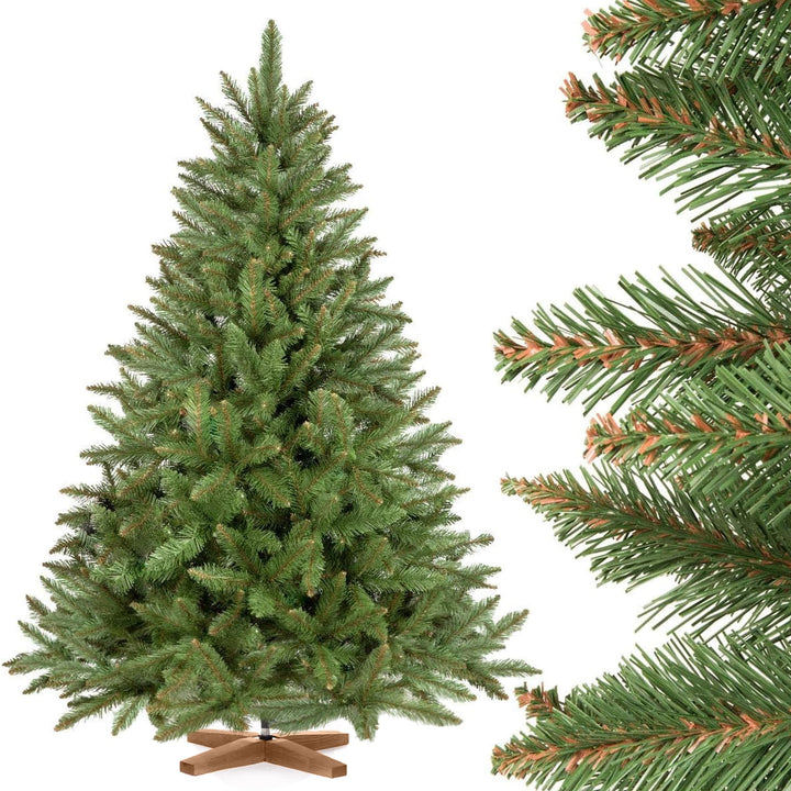 FairyTrees Weihnachtsbaum künstlich 150cm FICHTE Natur mit Christbaum Holzständer | Tannenbaum künst