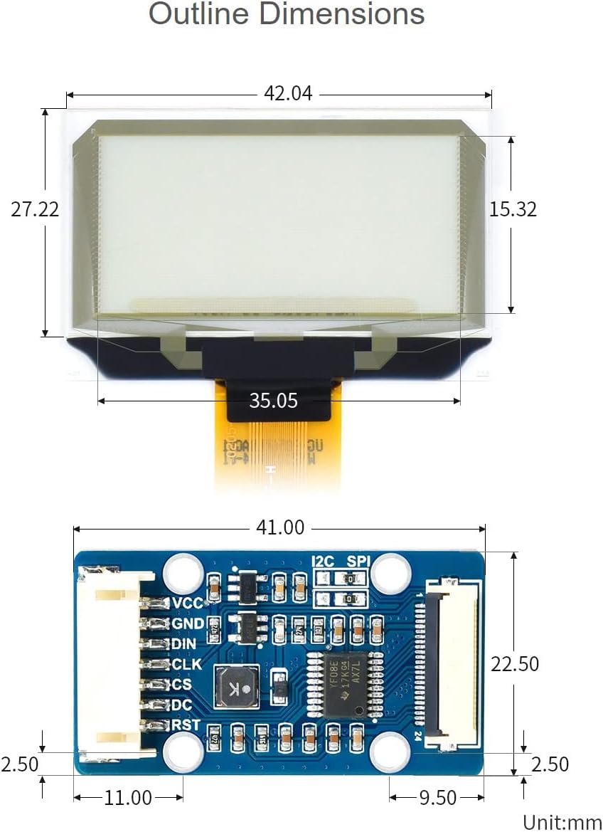 Waveshare 1.51inch Transparent OLED 128×64 Resolution Light Blue Color Display Compatible with Raspb