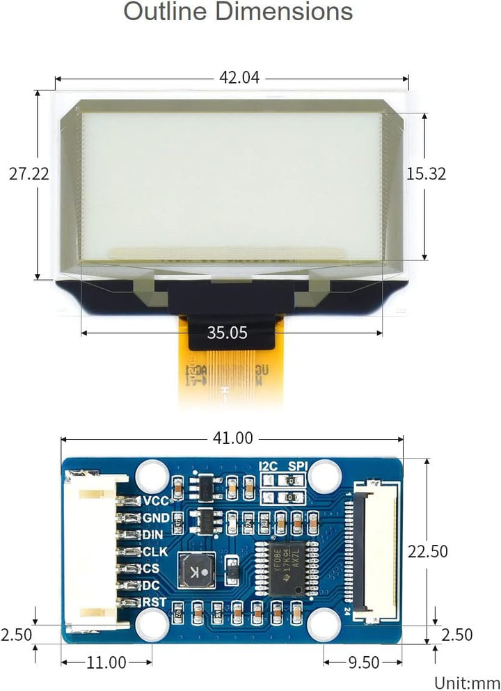 Waveshare 1.51inch Transparent OLED 128×64 Resolution Light Blue Color Display Compatible with Raspb