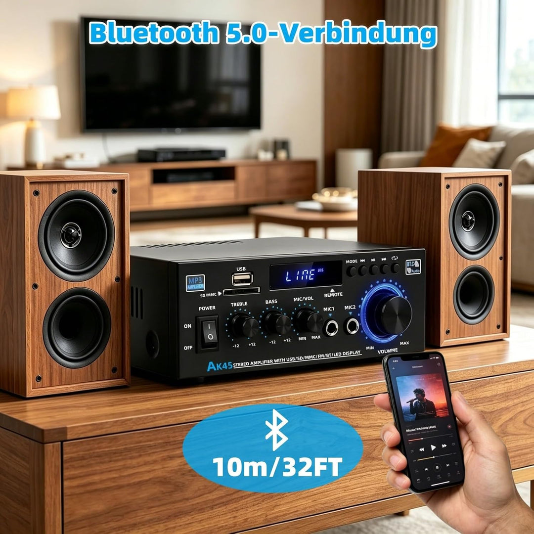 AK45 HiFi Bluetooth Verstärker Mini Stereo Audio Receiver 2.0 Kanal Endverstärker Soundverstärker mi