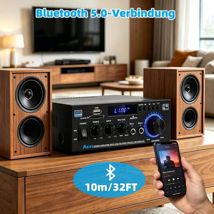 AK45 HiFi Bluetooth Verstärker Mini Stereo Audio Receiver 2.0 Kanal Endverstärker Soundverstärker mi
