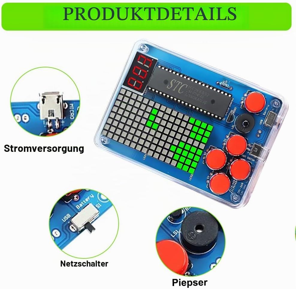 DIY Spielekonsole Löten Bausatz, DIY Spielkonsolen Handset mit Acrylgehäuse, Elektronik Lötübungsset