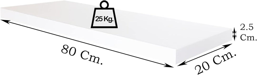 Henor Wandregal FSC® Holzwandregal 80 x 20 x 2.5 cm. Laden Sie 25 kg. Weiss 80 Weiss, P-20 Cm., 80 W