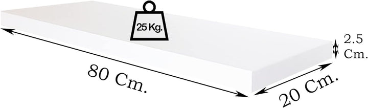Henor Wandregal FSC® Holzwandregal 80 x 20 x 2.5 cm. Laden Sie 25 kg. Weiss 80 Weiss, P-20 Cm., 80 W