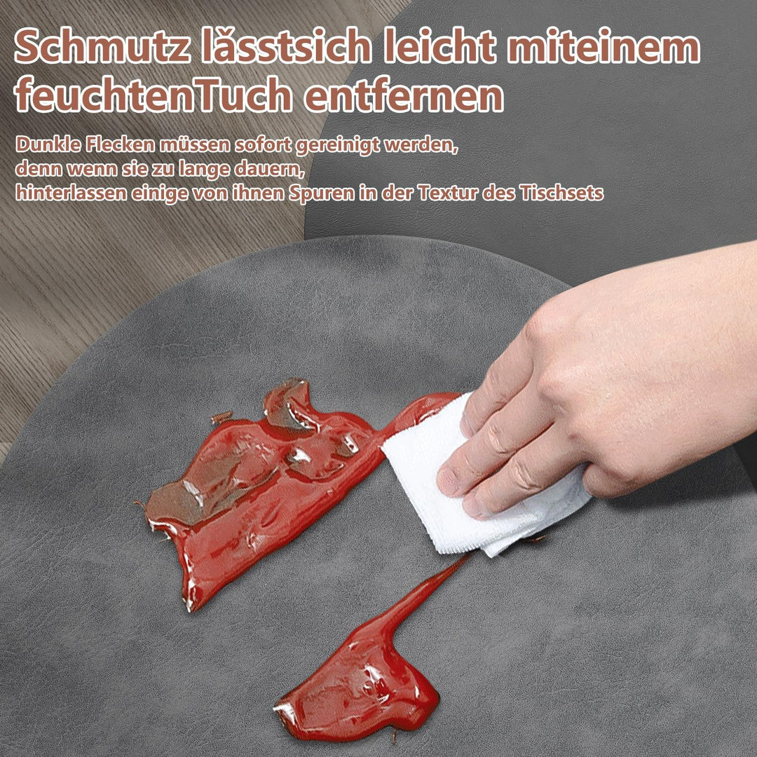 6er Set Tischset aus Leder-Imitat，Platzsets abwaschbar und wasserdicht，Platzdeckchen Lederoptik mit