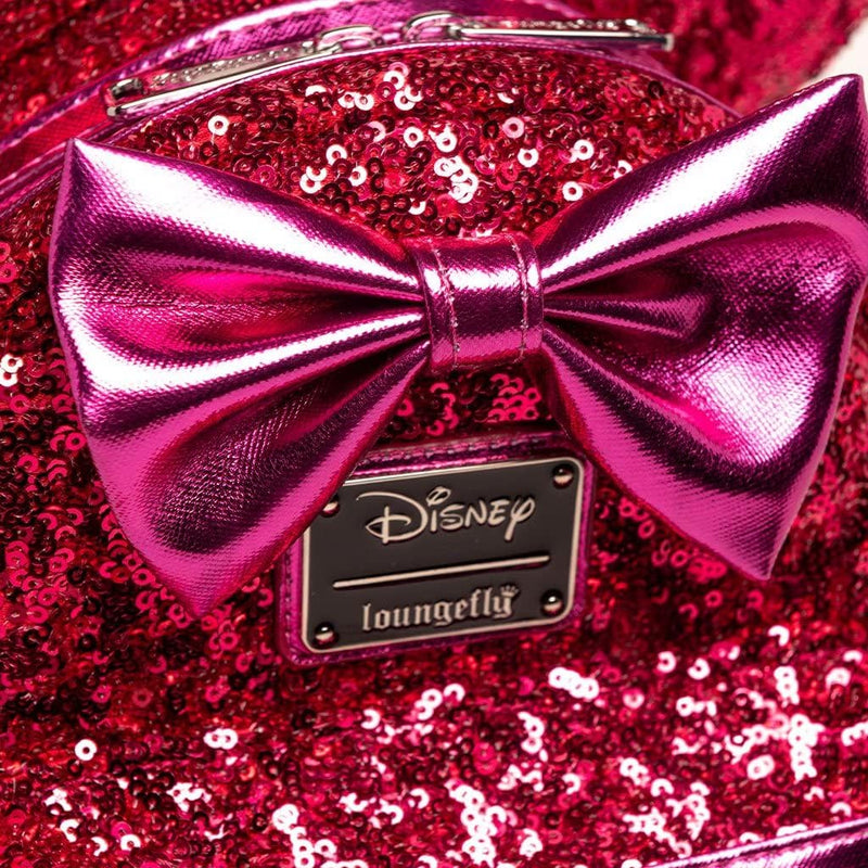 Loungefly Disney Minnie Mouse Magenta Pailletten Damen Doppelriemen Schultertasche Geldbörse, magent