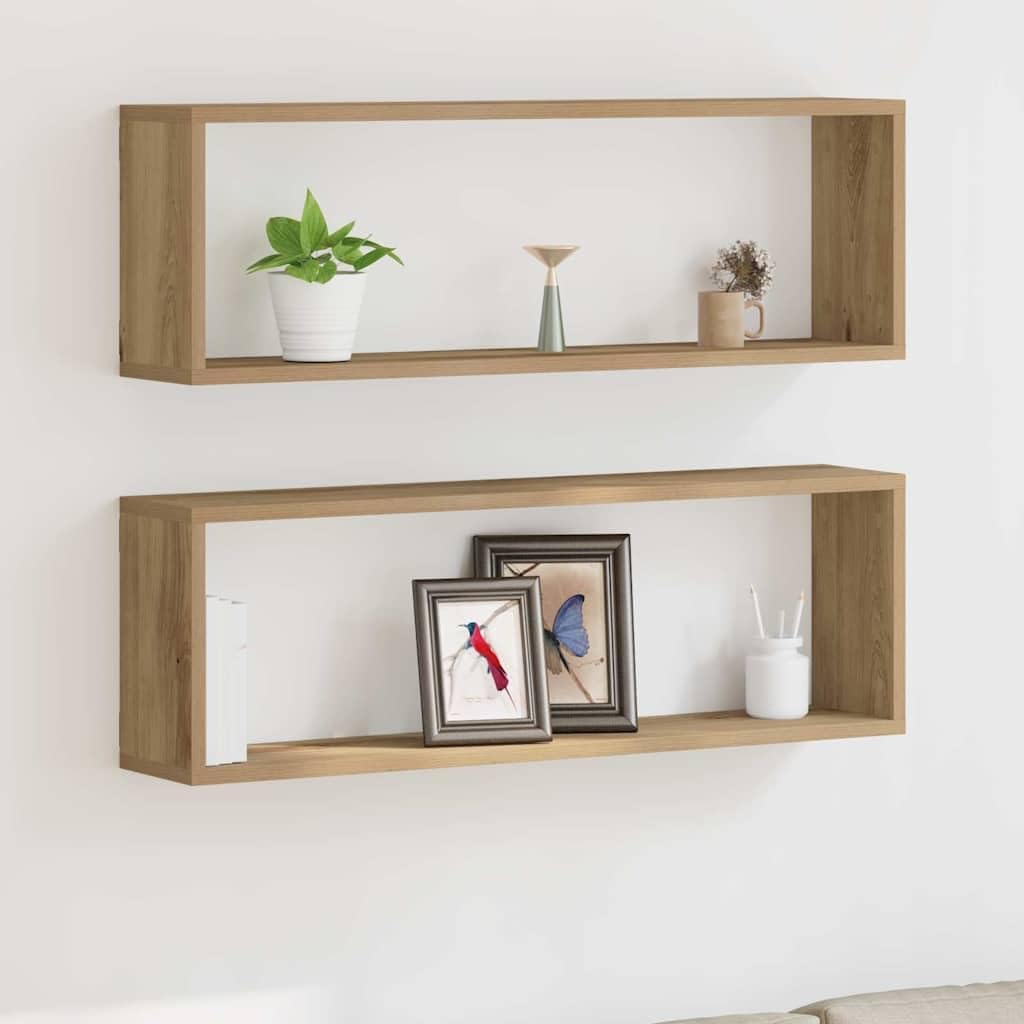 vidaXL Wandregal 2 pcs Artisan-Eiche 80 x 15 x 26 cm Holzwerkstoff, Moderne rechteckige Wandregal, a