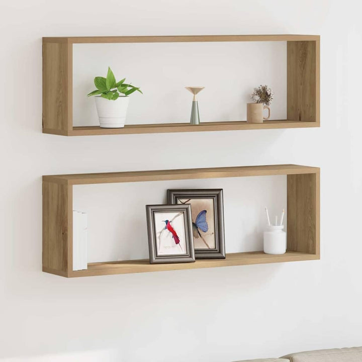 vidaXL Wandregal 2 pcs Artisan-Eiche 80 x 15 x 26 cm Holzwerkstoff, Moderne rechteckige Wandregal, a
