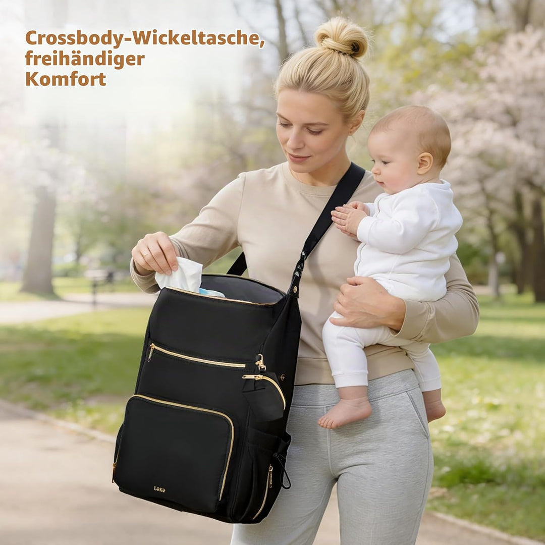 Lekesky Wickelrucksack Gross, Baby Wickeltasche Rucksack mit Wickelunterlage &amp; Kinderwagengurten, Mu