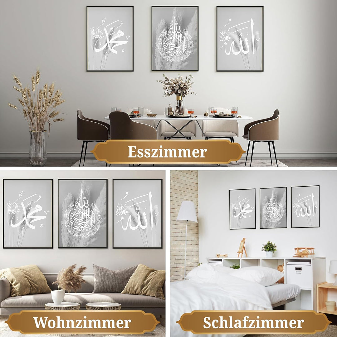 HAVA Artwork Grey Blessed Poster Set, Islamische Poster, Islamische Bilder, Islamische Dekoration, I