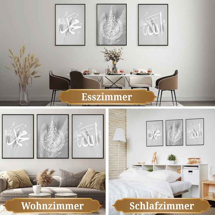 HAVA Artwork Grey Blessed Poster Set, Islamische Poster, Islamische Bilder, Islamische Dekoration, I