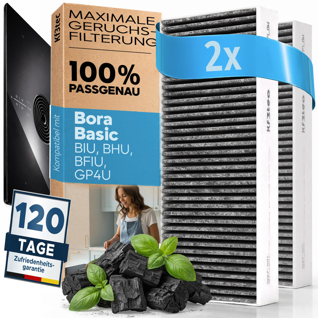 KF3TEC® Aktivkohlefilter-Set (2 Filter) für Bora Basic BAKFS und BIU/BHU/BFIU Dunstabzugshauben / Ma