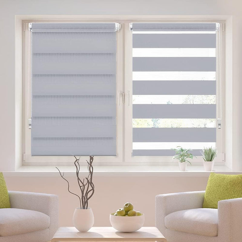 OBdeco Doppelrollo Duo Rollo Klemmfix ohne Bohren für Fenster lichtdurchlässig und verdunkelnd (95x2