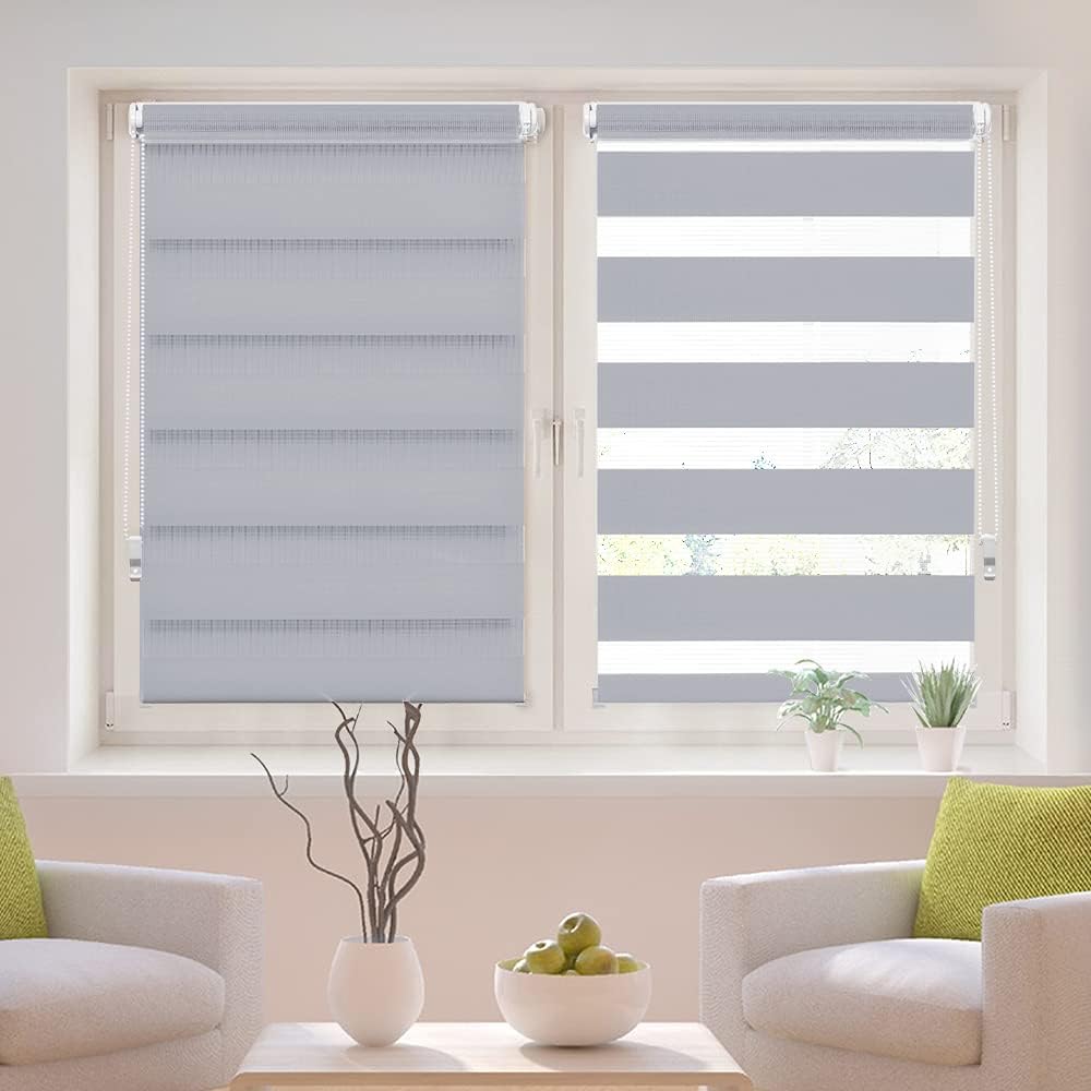 OBdeco Doppelrollo Duo Rollo Klemmfix ohne Bohren für Fenster lichtdurchlässig und verdunkelnd (90x1