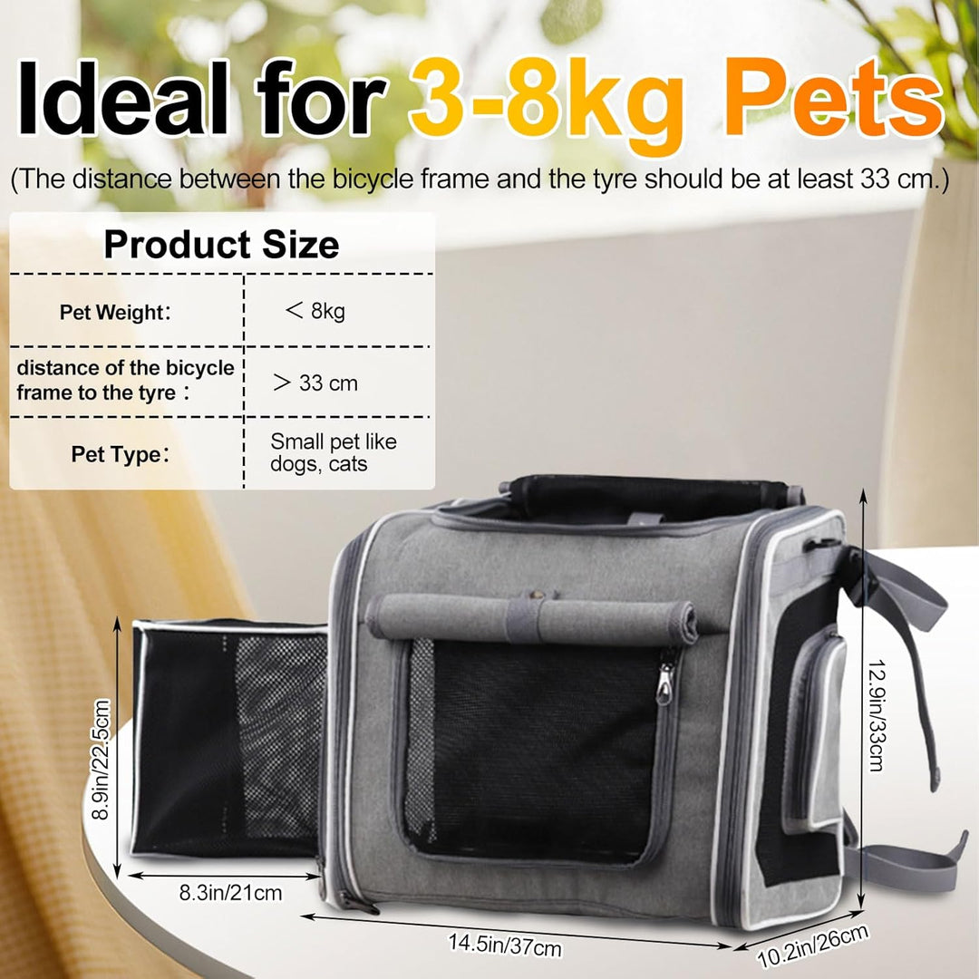 Hundekorb Fahrrad Vorne, 4-in-1 Hundekorb für Fahrrad,Faltbar Erweiterbarer Hunderrucksack bis 8KG,m