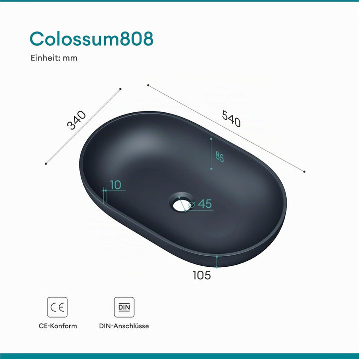 Mai &amp; Mai Aufsatzwaschbecken Col808 in Anthrazit Matt Waschschale Waschbecken aus Gussmarmor, Anthra