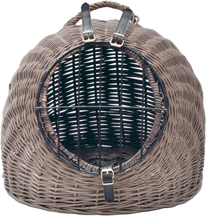 Aumüller Katzenhöhle/Transportkorb aus Vollweide, Vintage Grau/Braun inkl. Liegekissen - 50 cm
