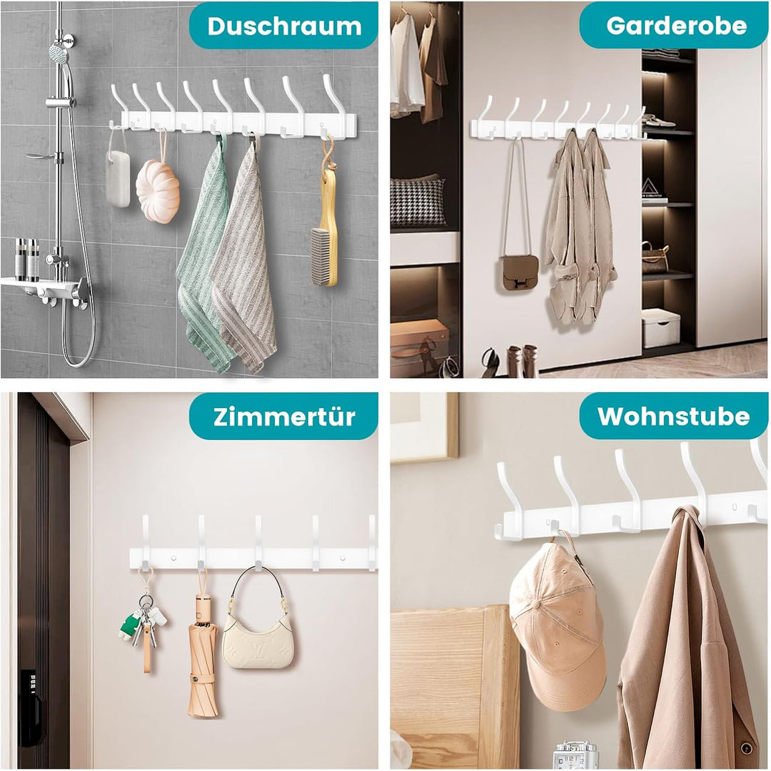 Garderobenhaken Edelstahl Garderobenleiste Weiss Kleiderhaken Wand Garderobe mit 6 Haken, Hakenleist