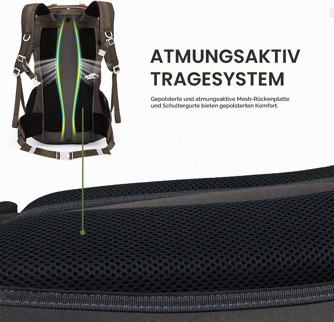Mountaintop 40L Wanderrucksack Herren Damen mit Regenhülle für Reisen 40 Liter Braun, 40 Liter Braun